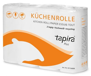 Hochweiße TAPIRA plus Küchenrolle aus Recyclingmaterial, 2-lagig, 64 Blätter, 26x22 cm, 8 Rollen verpackt