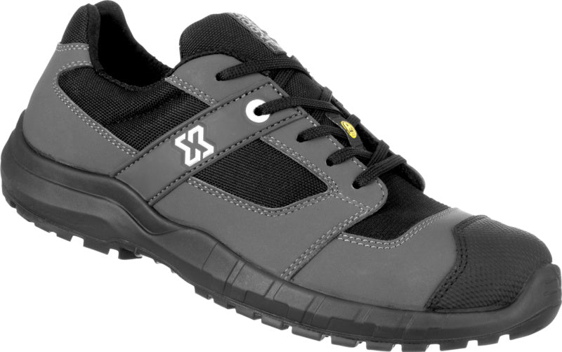 Grau-schwarzer Sicherheitshalbschuh S1PS-HS mit ESD-Schutz und rutschfester Sohle.