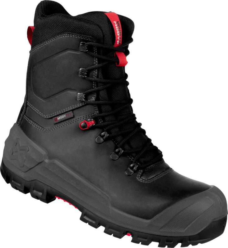 Sicherheitsstiefel CRONOS HIGH S7S W11 SWZ in Schwarz mit rutschfester Sohle und Schnürung.