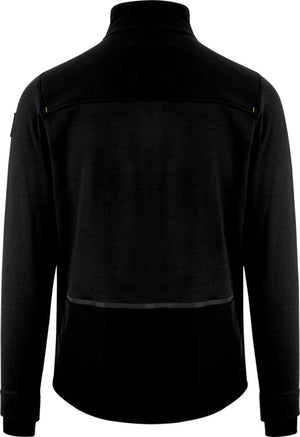 Anthrazit-gelbe Fleecejacke mit Reißverschluss und Seitentaschen für sportliche Aktivitäten.