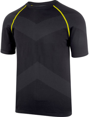 Anthracite and yellow performance work shirt with reinforced seams and a modern fit.