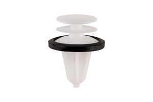 Clear plastic clips for securing items, 22.1mm diameter, pack of 25 units.