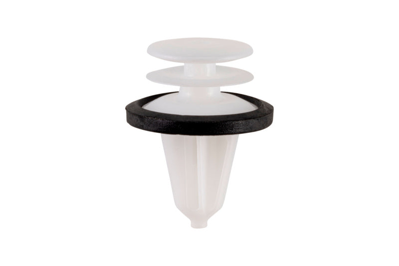 Clear plastic clips for securing items, 22.1mm diameter, pack of 25 units.