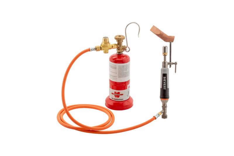 Propanlötgarnitur mit Lötkolben, Lötzinn, Lötspitzen und Tragekoffer für vielseitige Anwendungen.