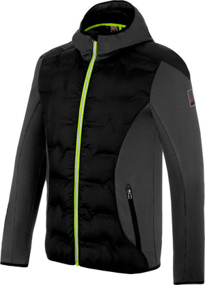 Arbeitsjacke HYBRIDJACKE EVOLUTION in Anthrazit mit limefarbenen Akzenten und praktischen Taschen.