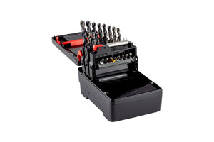 Spiralbohrer Metall Sortiment in Kunststoffbox mit verschiedenen HSS-Bohrern für Metallarbeiten.