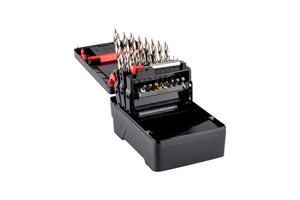 Set von Spiralbohrern aus HSS in einer praktischen Aufbewahrungsbox für Metallbearbeitung.