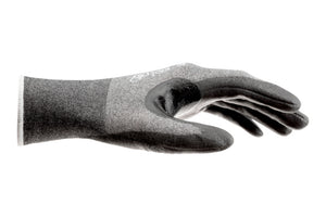 Schnittschutzhandschuh in grau mit hohem Schutzlevel F, ideal für Industrie und Handwerk.