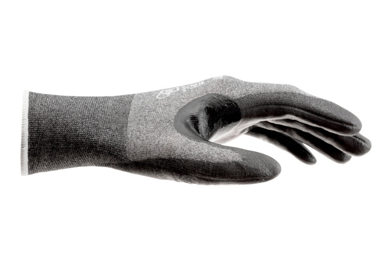 Schnittschutzhandschuh in grau mit hohem Schutzlevel F, ideal für Industrie und Handwerk.