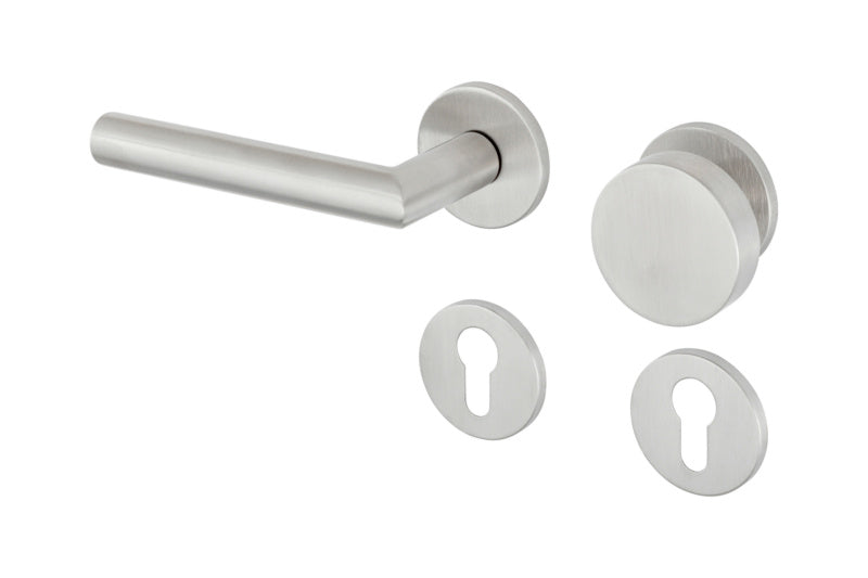 Edelstahl-Türdrücker für Wohn- und Privatbereich mit matten Oberflächen und ergonomischem Griff.