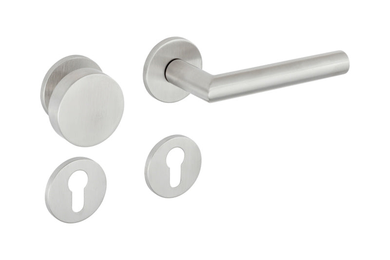 Türdrücker aus Edelstahl mit versteckter Befestigung für Wohn- und Privatbereich, ergonomisch geformt.