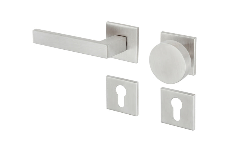 Edelstahl-Türdrücker mit ergonomischem Design und CLICKFIX Mechanismus für einfache Installation.