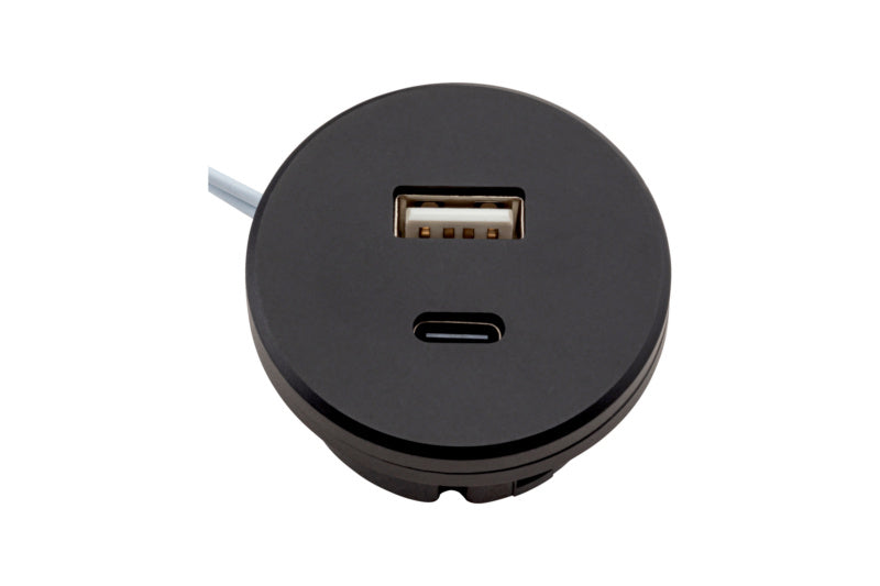 Schwarze STEDO-TI-USB-A+C-24V mit dualen USB-Schnittstellen für vielseitige Nutzung.