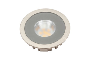 Runde LED-Einbauleuchte mit schlankem Design und warmweißem Licht für Deckenmontage.