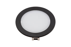 Runde LED-Einbauleuchte mit schlankem Design und warmweißem Licht für Deckenmontage.