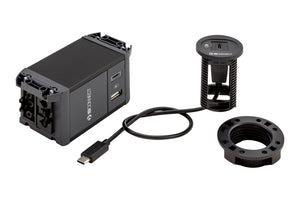 Schwarze STEDO USB-C Ladestation mit 15 Watt Leistung und robustem Gehäuse für Handwerker.