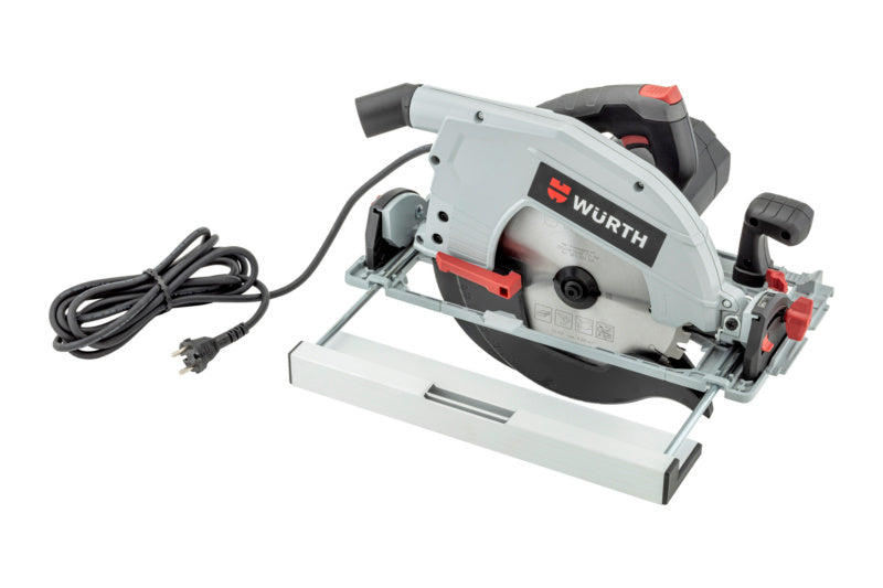 Handkreissäge Elektro mit runder Klinge und schwarzem Griff in Seitenansicht.