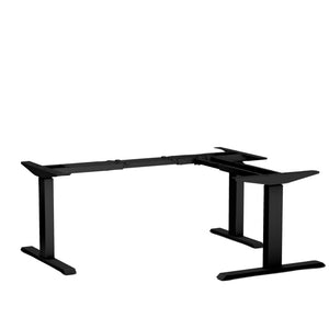Schwarzes Tischgestell mit höhenverstellbarem Auf-/Ab-Membran-System aus Stahl.