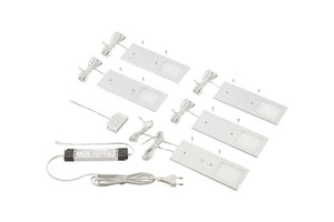 Set aus fünf modernen LED-Leuchten in Aluminium mit neutralweißem Licht und einfacher Installation.