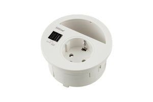 Weißer Einbaustecker mit mehreren Anschlussmöglichkeiten für moderne Elektroinstallationen.