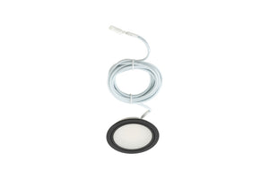 Runde LED-Einbauleuchte mit schlankem Design und warmweißem Licht für Deckenmontage.