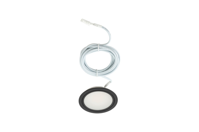 Runde LED-Einbauleuchte mit schlankem Design und warmweißem Licht für Deckenmontage.