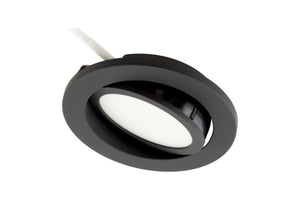 Runde LED-Einbauleuchte mit schlankem Design und warmweißem Licht für Deckenmontage.