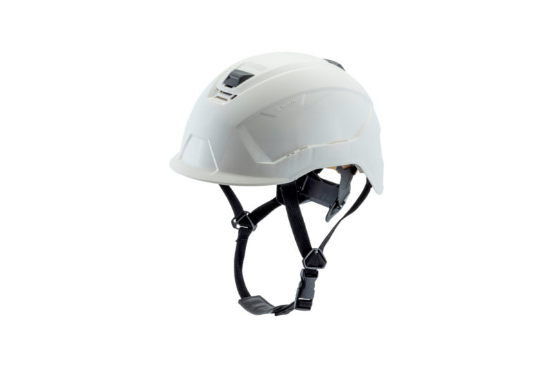 Schutzhelm SHTZHELM-SH3000-PLUS in neutraler Farbe mit verstellbarem Kinnriemen und Belüftungssystem.
