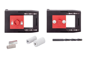 Bohrlehre für Türdrücker mit 7,5 mm Nockenbohrung aus robustem Material, kompakt und vielseitig.