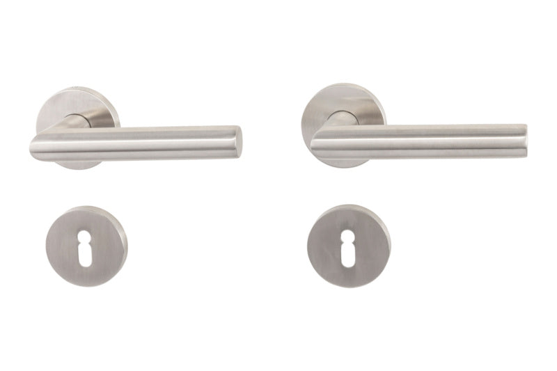 Edelstahl-Türdrücker mit mattem Finish, geeignet für linke und rechte Türen.