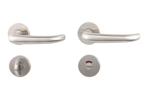 Mattierter Edelstahl-Türdrücker für links und rechts, geeignet für WC, robust und ergonomisch.