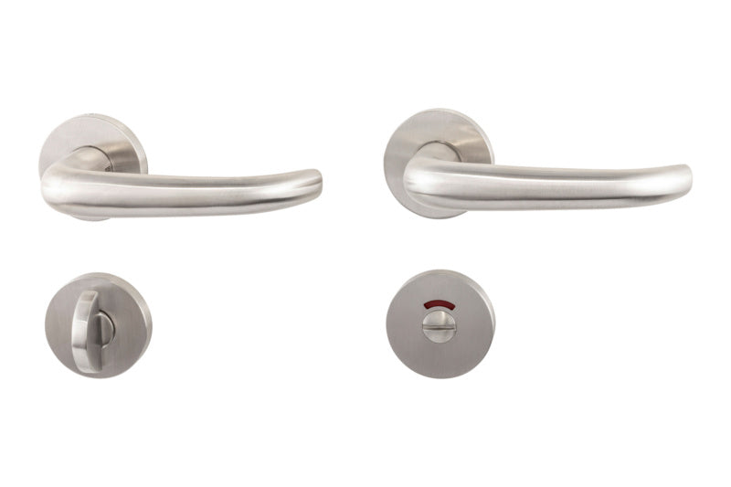 Mattierter Edelstahl-Türdrücker für links und rechts, geeignet für WC, robust und ergonomisch.