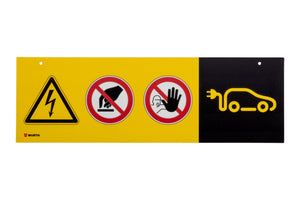 Horizontales Hinweisschild für Elektrofahrzeug-Parkplatz mit E-Mobilität-Symbol und Text