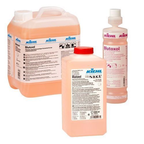 2-liter bottle of Blutoxol cleaning solution with a blue label and handle.