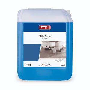 Blauer 10-Liter-Kanister mit dem Produktnamen "Blitz Citro G 481".