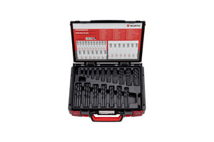 Set von Spiralbohrern aus Hochgeschwindigkeitsstahl für Metallbearbeitung in stabilem Koffer.