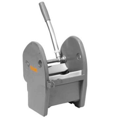 Graue Taski Wischmopp Presse aus robustem Kunststoff mit Hebel.