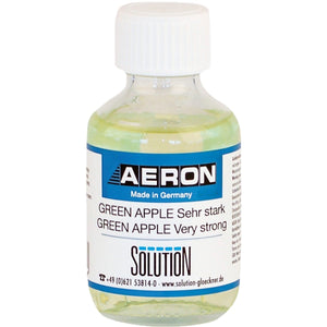 A bottle of AERON Green Apple fragrance, made in Germany.