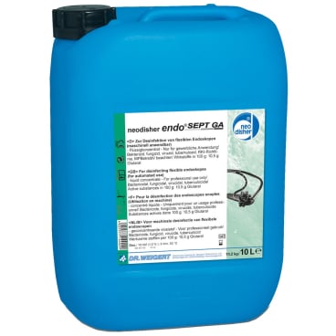 10 liter canister of Neodisher endo Sept GA disinfectant for medical and industrial use.
