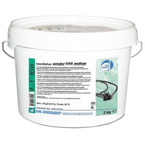 Pulverförmiges Reinigungsmittel in einem 2kg Eimer für die Reinigung von Medizinprodukten.