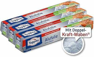 Toppits Professional WM Aluminiumfolie 45 cm x 150 m roll with double-strength honeycomb texture for durable, heat-resistant food wrap