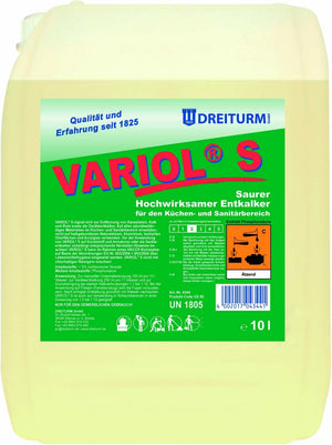 Variol S 10L Kanister, ein saurer Hochleistungs-Entkalker für Küche und Sanitärbereich.