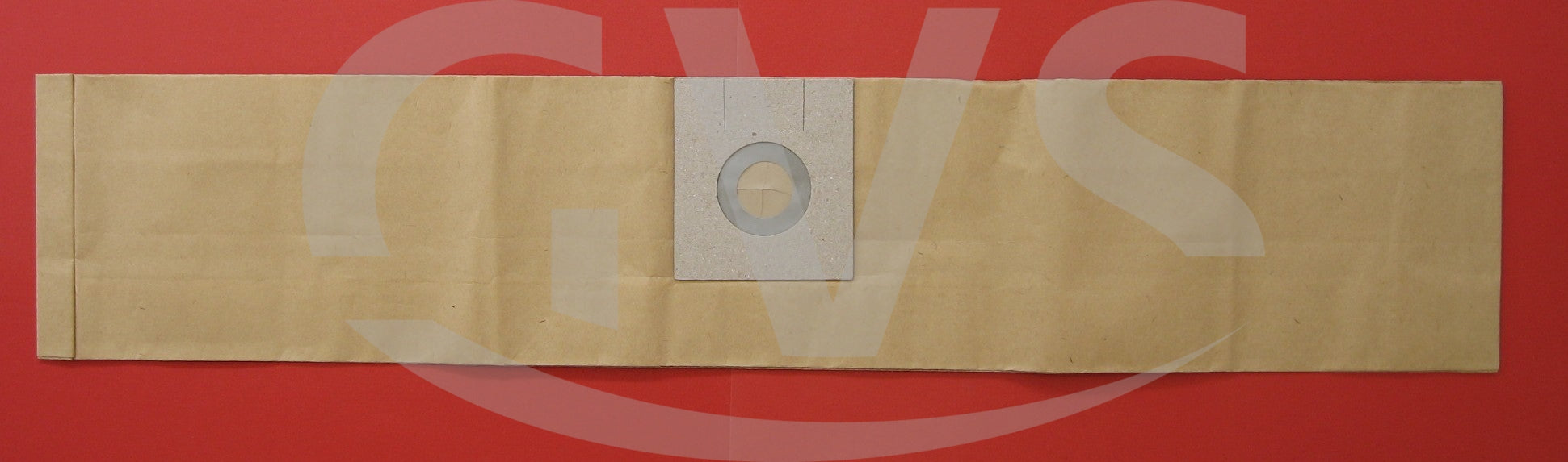 Ein brauner Papierfilterbeutel mit einem kreisförmigen Ausschnitt und einem Ring.