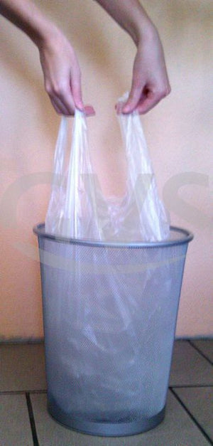 Transparent 35L trash bags in a roll.