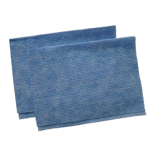 Zwei blaue Reinigungstücher mit Waffelmuster.