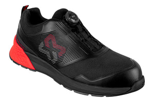 Sicherheitshalbschuh S1P-HS DAILY RACE BOA in Schwarz/Rot mit BOA-Verschluss und rutschfester Sohle.