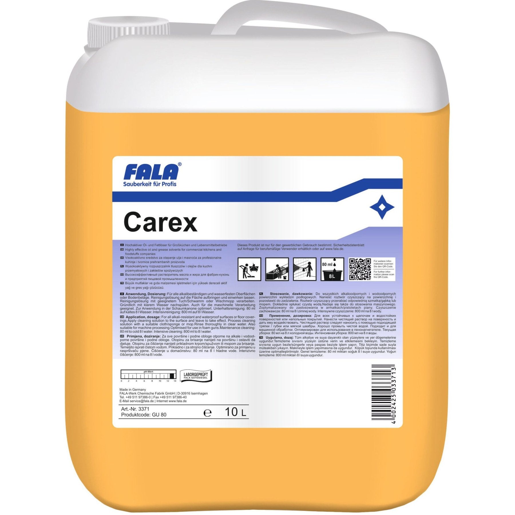 Carex 10L Kanister aus robustem Kunststoff mit sicherem Schraubverschluss.