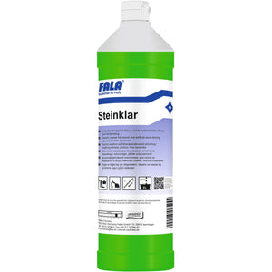 Flasche Steinklar Steinbodenreiniger mit grüner und weißer Etikettierung.