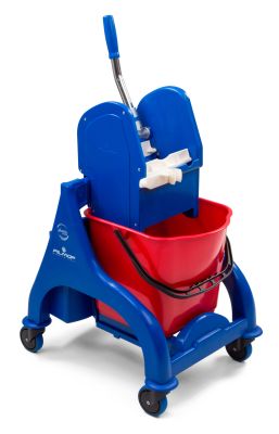 Blauer Kunststoffwagen Orion 15L mit robuster Presse 7004 und ergonomischen Griffen.