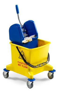 Gelber Fahreimer für Babys mit 25 Litern Fassungsvermögen und stabilen Griffen.